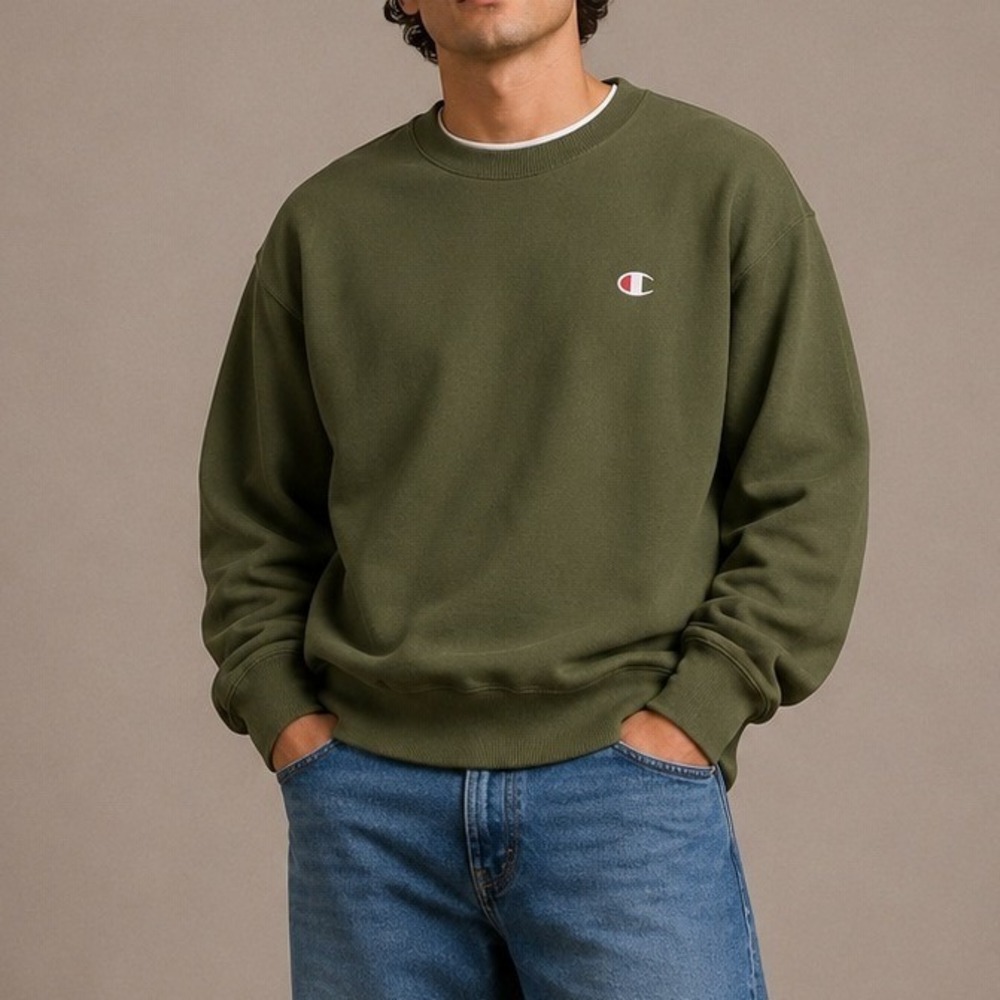 Champion Reverse Weave Crewneck Sweatshirt Mens Large Olive Green